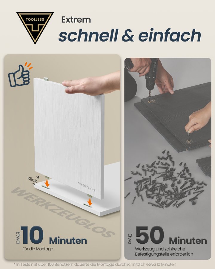 SONGMICS HOME Slim Natbord, Superhurtig V�rkt�jsfri Samling, Smalt Opbevaringssidebord med 2 �bne Rum og 1 Skuffe, Lille Natbordskab til Sovev�relse, 30 x 25 x 59,4 cm, Hvid LET911WE01