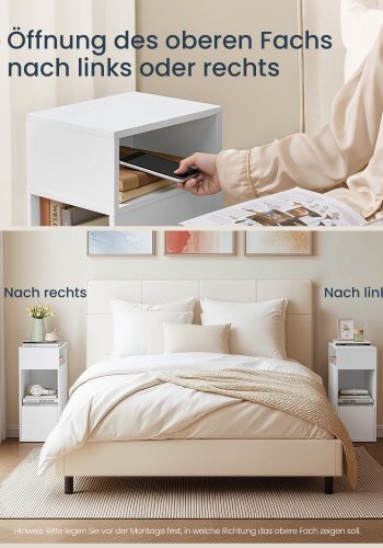 SONGMICS HOME Slim Natbord, Superhurtig V�rkt�jsfri Samling, Smalt Opbevaringssidebord med 2 �bne Rum og 1 Skuffe, Lille Natbordskab til Sovev�relse, 30 x 25 x 59,4 cm, Hvid LET911WE01