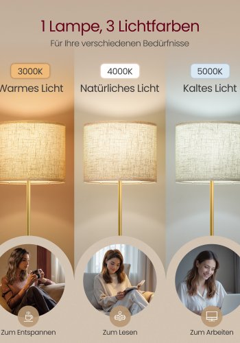 VASAGLE Gulvlampe, Justerbar H�jde fra 140 til 170 cm, Moderne Stil, Fodkontakt, Stofsk�rm, E27 Fatning, Guld og Sort LFL002B02 [Energiklasse F]