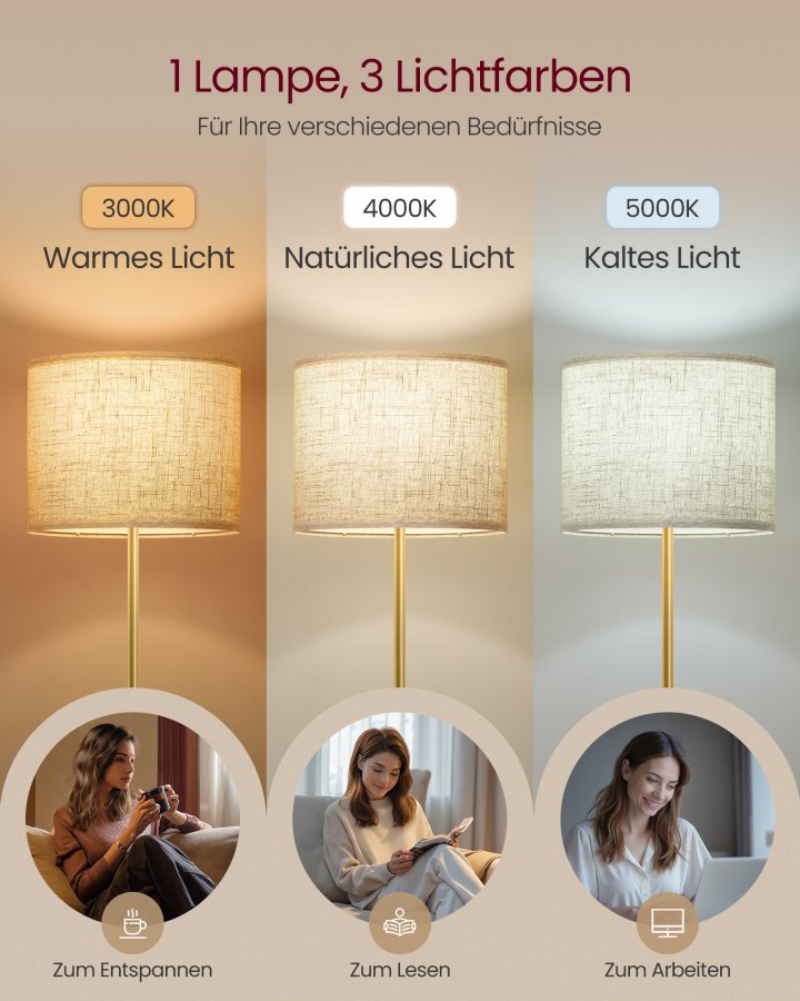VASAGLE Gulvlampe, Justerbar H�jde fra 140 til 170 cm, Moderne Stil, Fodkontakt, Stofsk�rm, E27 Fatning, Guld og Sort LFL002B02 [Energiklasse F]