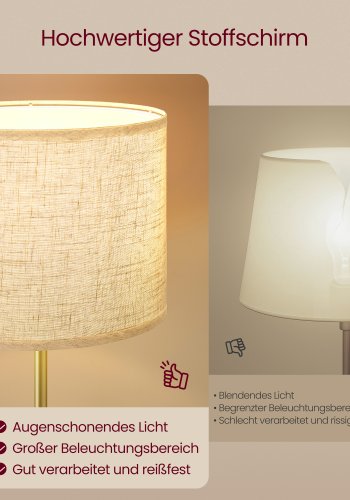 VASAGLE Gulvlampe, Justerbar H�jde fra 140 til 170 cm, Moderne Stil, Fodkontakt, Stofsk�rm, E27 Fatning, Guld og Sort LFL002B02 [Energiklasse F]