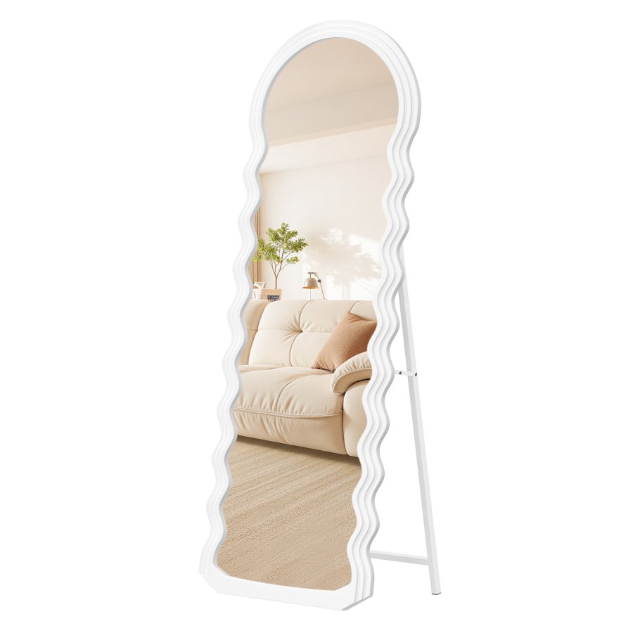 SONGMICS Helkroppsspegel, 160 x 50 cm, Oregelbundet v�gig Helkroppsspegel med Stativ, St�ende, MDF-ram, F&ouml;r Sovrum, Vardagsrum, Hall, Molnvit LFM027W01
