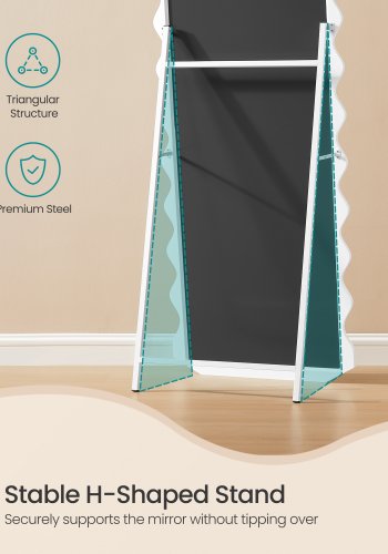 SONGMICS Helkroppsspegel, 160 x 50 cm, Oregelbundet v�gig Helkroppsspegel med Stativ, St�ende, MDF-ram, F&ouml;r Sovrum, Vardagsrum, Hall, Molnvit LFM027W01