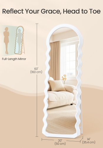 SONGMICS Helkroppsspegel, 160 x 50 cm, Oregelbundet v�gig Helkroppsspegel med Stativ, St�ende, MDF-ram, F&ouml;r Sovrum, Vardagsrum, Hall, Molnvit LFM027W01