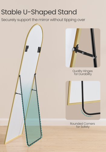 SONGMICS Helkroppsspegel, 160 x 50 cm, B&ouml;jd Helkroppsspegel med Stativ, Aluminiumram, H&auml;rdat Glas, F&ouml;r Sovrum, Vardagsrum, Garderob, Ljusguld LFM031A01