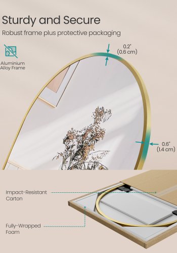 SONGMICS Helkroppsspegel, 160 x 50 cm, B&ouml;jd Helkroppsspegel med Stativ, Aluminiumram, H&auml;rdat Glas, F&ouml;r Sovrum, Vardagsrum, Garderob, Ljusguld LFM031A01