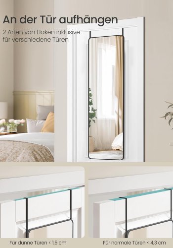 SONGMICS Helkroppsspegel 120x40 cm Rektangul&auml;r Spegel V&auml;ggmonterad D&ouml;rrmonterad Aluminiumlegering Ram H&auml;rdat Glas Sovrum Vardagsrum Garderob Bl&auml;cksvart LFM032B01
