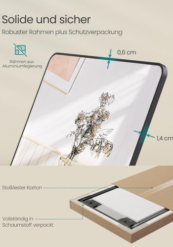 SONGMICS Helkroppsspegel 120x40 cm Rektangul&auml;r Spegel V&auml;ggmonterad D&ouml;rrmonterad Aluminiumlegering Ram H&auml;rdat Glas Sovrum Vardagsrum Garderob Bl&auml;cksvart LFM032B01