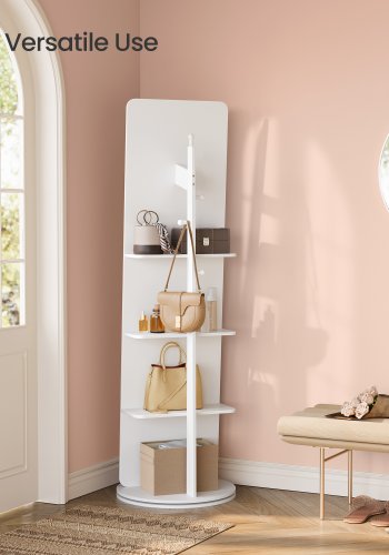 SONGMICS Helkroppsspegel, St�ende Helkroppsspegel, 360&deg; Roterbar, 163 x 45 cm, Med Fot, Hyllor och Krokar, Klarh&auml;rdat Glas, F&ouml;r Sovrum, Vardagsrum, Molnvit LFM036W01
