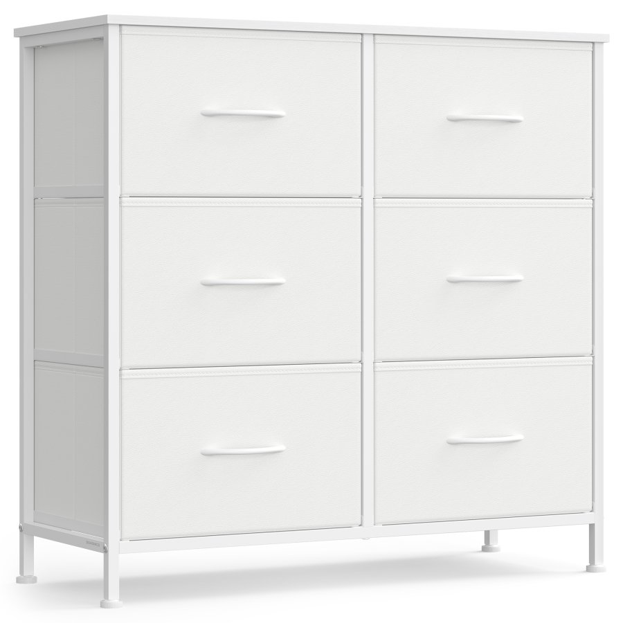 SONGMICS Kommode til sovev�relse, Kommode, St�l, MDF, 6 skuffer i ikke-v�vet stof, Opbevaringsenhed, Skab, Entr&eacute;, Cloud White og Snow White ULGS123WH01