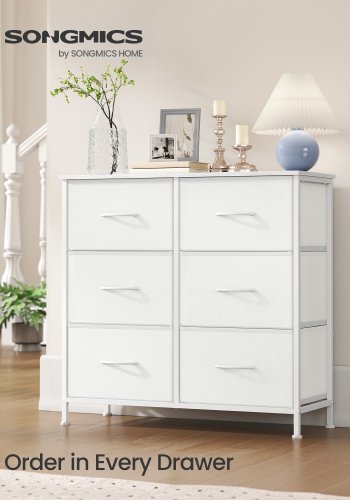 SONGMICS ULGS123WH01 kommode, m. 6 hvide stofskuffer - hvid MDF/sp�nplade/st�l