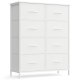 SONGMICS Kommode til sovev�relse, Kommode, St�l, MDF, 8 skuffer i ikke-v�vet stof, Opbevaringsenhed, Skab, Entr&eacute;, Cloud White og Snow White ULGS124WH01