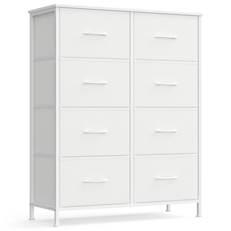 SONGMICS Kommode til sovev�relse, Kommode, St�l, MDF, 8 skuffer i ikke-v�vet stof, Opbevaringsenhed, Skab, Entr&eacute;, Cloud White og Snow White ULGS124WH01