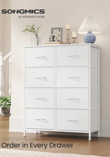 SONGMICS ULGS124WH01 kommode, m. 8 hvide stofskuffer - hvid MDF/sp�nplade/st�l
