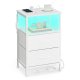 SONGMICS BELLAH Collection LGS302WH03 Natbord med ladestation, Sidebord med app-styring, Justerbar LED-belysning, 1 �bent rum, 2 skuffer, Cloud White/Snehvid