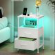 SONGMICS BELLAH Collection LGS302WH03 Natbord med ladestation, Sidebord med app-styring, Justerbar LED-belysning, 1 �bent rum, 2 skuffer, Cloud White/Snehvid