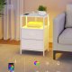 SONGMICS BELLAH Collection LGS302WH03 Natbord med ladestation, Sidebord med app-styring, Justerbar LED-belysning, 1 �bent rum, 2 skuffer, Cloud White/Snehvid