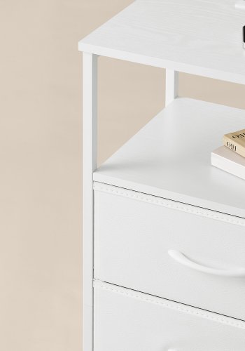 SONGMICS BELLAH Collection LGS302WH03 Natbord med ladestation, Sidebord med app-styring, Justerbar LED-belysning, 1 �bent rum, 2 skuffer, Cloud White/Snehvid