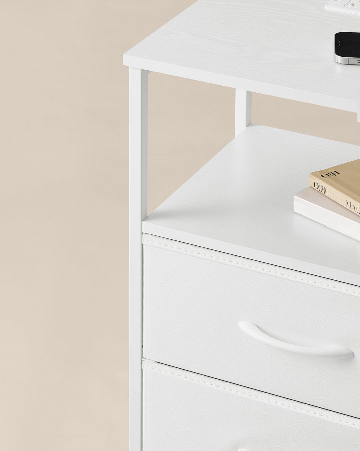 SONGMICS BELLAH Collection LGS302WH03 Natbord med ladestation, Sidebord med app-styring, Justerbar LED-belysning, 1 �bent rum, 2 skuffer, Cloud White/Snehvid