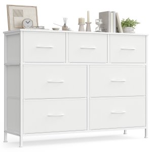 SONGMICS BELLAH Kollektion - Kommode, Opbevaringsm�bel, St�l, Til Sovev�relse, Skab, Entre, Stue, 7 Skuffer, Moderne, Cloud White og Snow White LGS323WH01