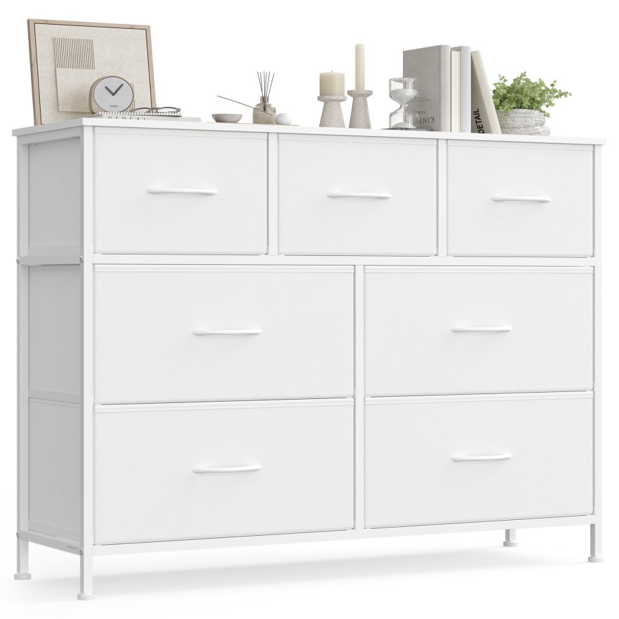 SONGMICS BELLAH Kollektion - Kommode, Opbevaringsm�bel, St�l, Til Sovev�relse, Skab, Entre, Stue, 7 Skuffer, Moderne, Cloud White og Snow White LGS323WH01