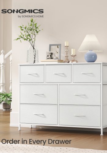 SONGMICS LGS323WH01 Bellah kommode, m. 7 skuffer - hvid/snehvid MDF/sp�nplade/st�l