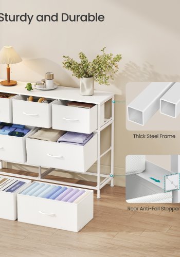 SONGMICS BELLAH Kollektion - Kommode, Opbevaringsm�bel, St�l, Til Sovev�relse, Skab, Entre, Stue, 7 Skuffer, Moderne, Cloud White og Snow White LGS323WH01