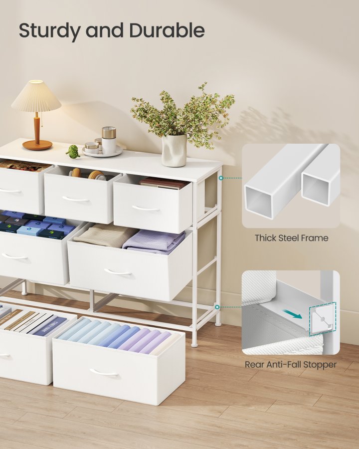 SONGMICS BELLAH Kollektion - Kommode, Opbevaringsm�bel, St�l, Til Sovev�relse, Skab, Entre, Stue, 7 Skuffer, Moderne, Cloud White og Snow White LGS323WH01