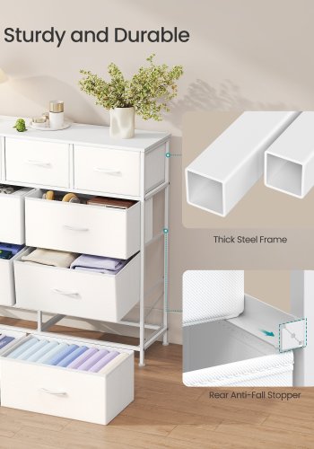 SONGMICS BELLAH Kollektion - Kommode, Opbevaringsm�bel, St�l, Til Sovev�relse, Skab, Entre, Stue, 9 Skuffer, Moderne, Cloud White og Snow White LGS324WH01