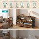 SONGMICS BELLAH Kollektion - Sovev�relseskommode, opbevaringsm�bel, justerbar LED-belysning, str�mskinne, 1 hylde, 5 skuffer, industriel stil, rustik brun og bl�ksort LGS723KD01