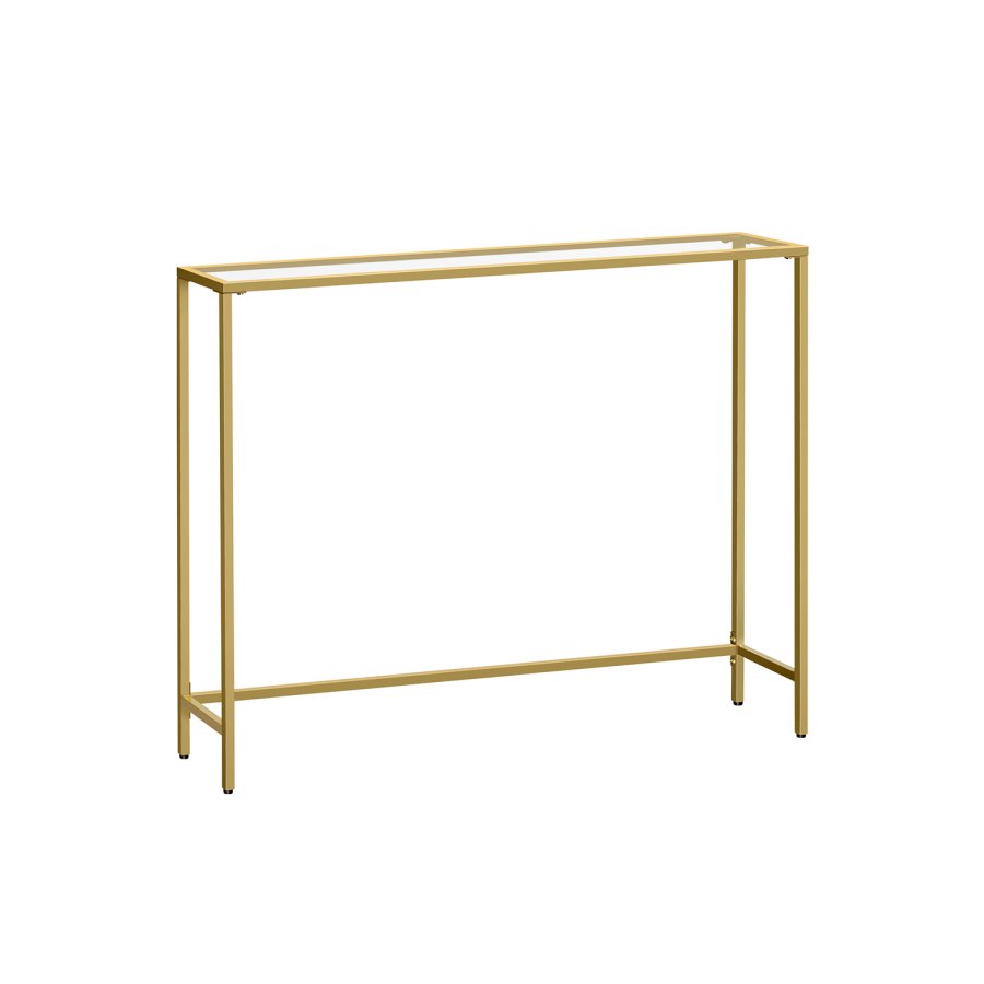 VASAGLE Konsolentisch, Flurtisch, Beistelltisch f�r Sofa, Tischplatte aus geh�rtetem Glas, Metallgestell, verstellbare Beine, f�r Wohnzimmer, Flur, hellgold und transparent LGT132A01