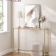 VASAGLE Konsolentisch, Flurtisch, Beistelltisch f�r Sofa, Tischplatte aus geh�rtetem Glas, Metallgestell, verstellbare Beine, f�r Wohnzimmer, Flur, hellgold und transparent LGT132A01