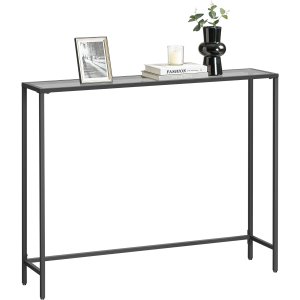 VASAGLE Inngangskonsoll, Konsollbord, Herdet glassplate, Robust og stabil ramme, Justerbare f�tter, For stue, Gang, Blekksvart og Skifergr� LGT132B01