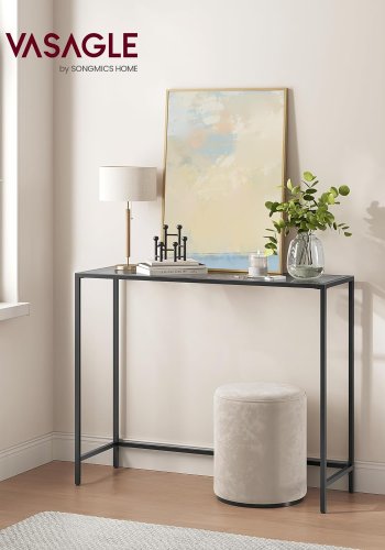 VASAGLE Inngangskonsoll, Konsollbord, Herdet glassplate, Robust og stabil ramme, Justerbare f�tter, For stue, Gang, Blekksvart og Skifergr� LGT132B01