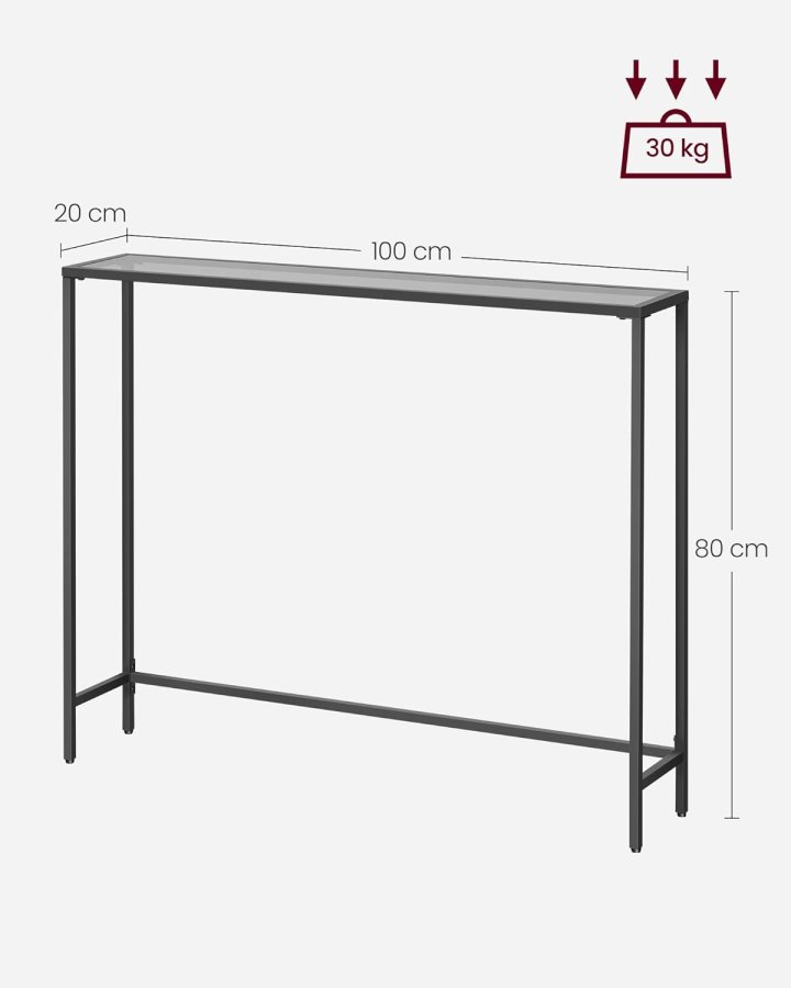 VASAGLE Inngangskonsoll, Konsollbord, Herdet glassplate, Robust og stabil ramme, Justerbare f�tter, For stue, Gang, Blekksvart og Skifergr� LGT132B01