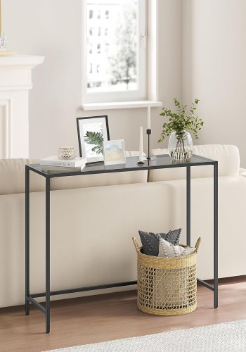 VASAGLE Inngangskonsoll, Konsollbord, Herdet glassplate, Robust og stabil ramme, Justerbare f�tter, For stue, Gang, Blekksvart og Skifergr� LGT132B01