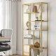 VASAGLE Bogreol, 6-etagers h�j reol, plantestativ, udstillingshylde, 30 x 80 x 180 cm, h�rdet glas, til arbejdsv�relse, kontor, stue, sovev�relse, k�kken, metallisk guld LGT502A01