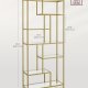 VASAGLE Bogreol, 6-etagers h�j reol, plantestativ, udstillingshylde, 30 x 80 x 180 cm, h�rdet glas, til arbejdsv�relse, kontor, stue, sovev�relse, k�kken, metallisk guld LGT502A01