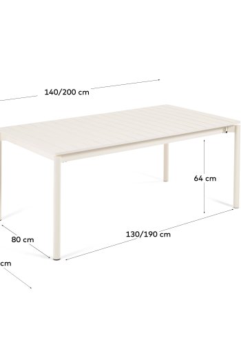 KAVE HOME Zaltana uttrekkbart utebord laget av aluminium i lys gr utfrelse, 140 (200) x 90
