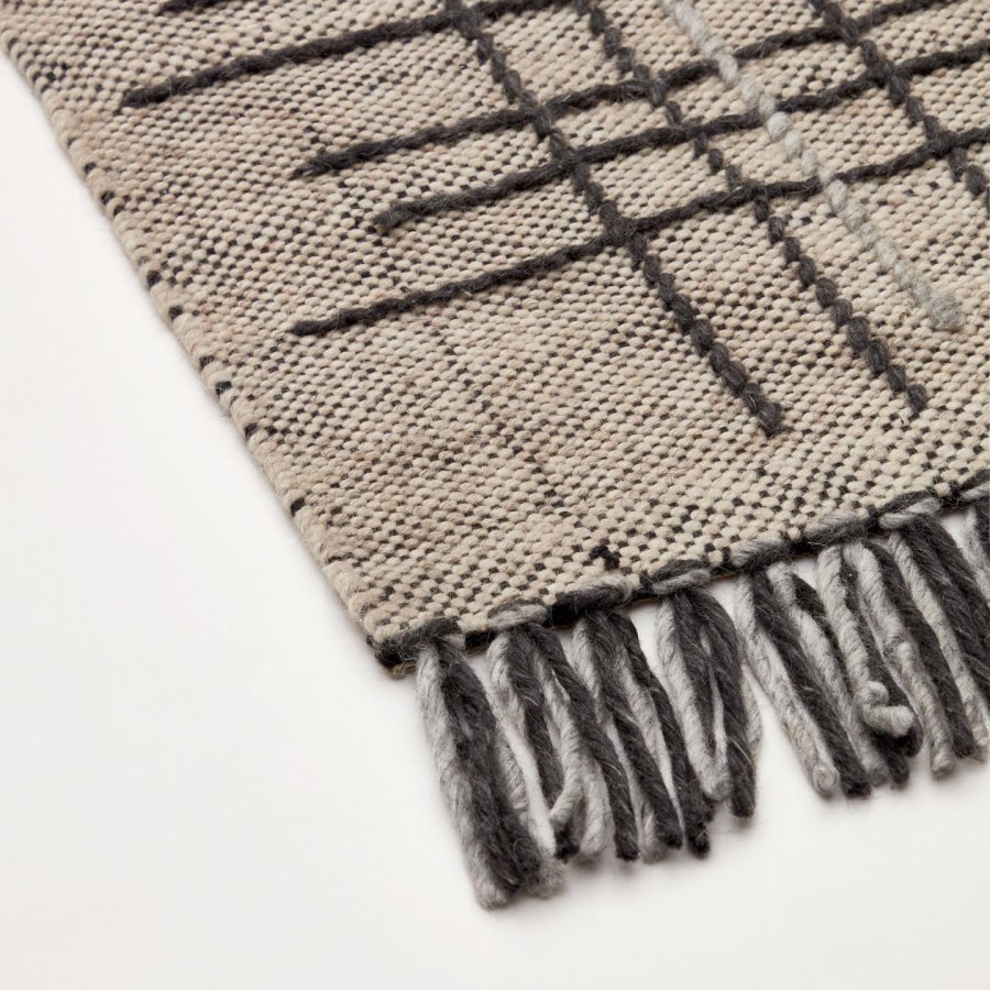 KAVE HOME Eneo gulvteppe, med dusker, rektangulrt - brun ull/bomull/polyester (160x230)