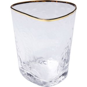 KARE DESIGN Hommage vattenglas, med struktur och guldkant, handgjort - klart glas (H:10,4)