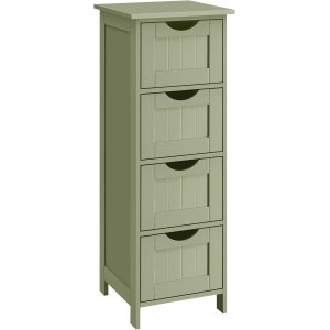 VASAGLE Badkamerkast, badev�relsekast, sidekast med 4 l�sset, 30 x 30 x 82 cm, til badev�relse, stue, spisestue, k�kken, moderne, lauriergroen LHC040C02
