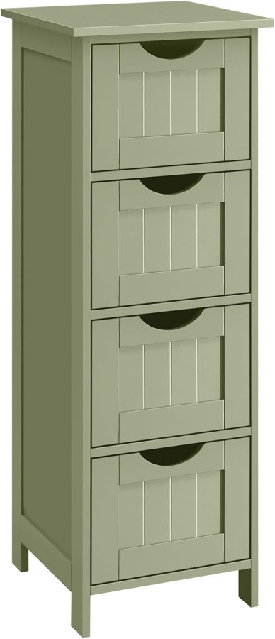 VASAGLE Badkamerkast, badev�relsekast, sidekast med 4 l�sset, 30 x 30 x 82 cm, til badev�relse, stue, spisestue, k�kken, moderne, lauriergroen LHC040C02