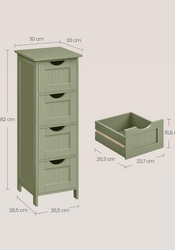 VASAGLE Badkamerkast, badev�relsekast, sidekast med 4 l�sset, 30 x 30 x 82 cm, til badev�relse, stue, spisestue, k�kken, moderne, lauriergroen LHC040C02