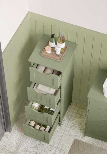 VASAGLE Badkamerkast, badev�relsekast, sidekast med 4 l�sset, 30 x 30 x 82 cm, til badev�relse, stue, spisestue, k�kken, moderne, lauriergroen LHC040C02