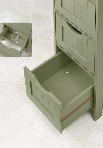 VASAGLE Badkamerkast, badev�relsekast, sidekast med 4 l�sset, 30 x 30 x 82 cm, til badev�relse, stue, spisestue, k�kken, moderne, lauriergroen LHC040C02