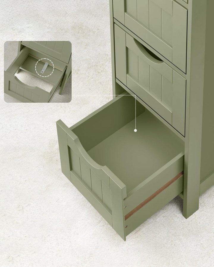 VASAGLE Badkamerkast, badev�relsekast, sidekast med 4 l�sset, 30 x 30 x 82 cm, til badev�relse, stue, spisestue, k�kken, moderne, lauriergroen LHC040C02