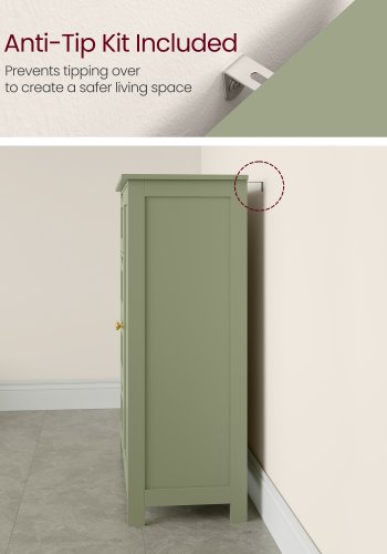 VASAGLE Badev�relsesskab med opbevaring, Badev�relsesopbevaringsm�bel med 4 skuffer, Fritst�ende Badev�relsesskab, med 1 d�r, Justerbar hylde, 30 x 55 x 82 cm, Laurb�rgr�n LHC041C02