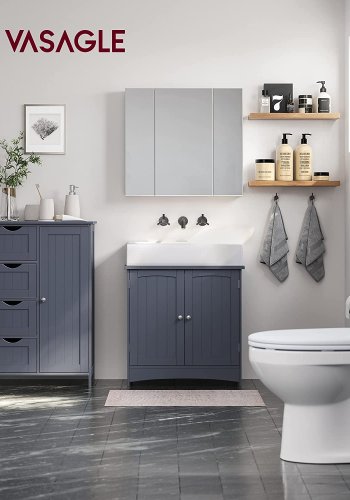 VASAGLE baderomsskap, m. 1 dr, 1 justerbar hylle, 4 skuffer - gr MDF