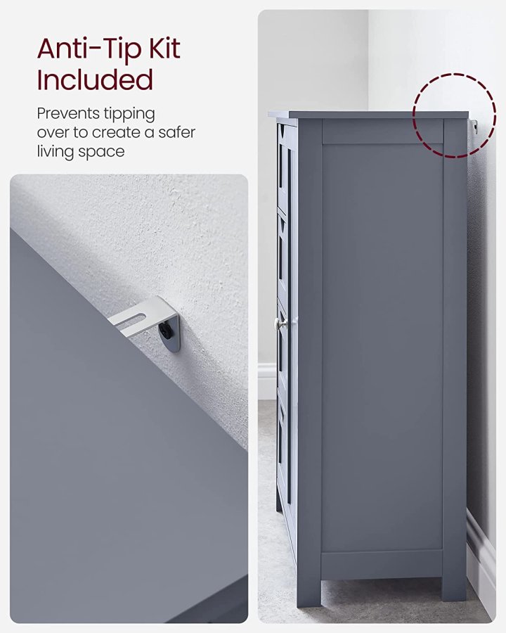 VASAGLE baderomsskap, m. 1 dr, 1 justerbar hylle, 4 skuffer - gr MDF